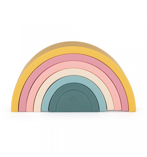 Petite&Mars  Silikonowa zabawka, układanka Rainbow 12m+ | Intense Ochre